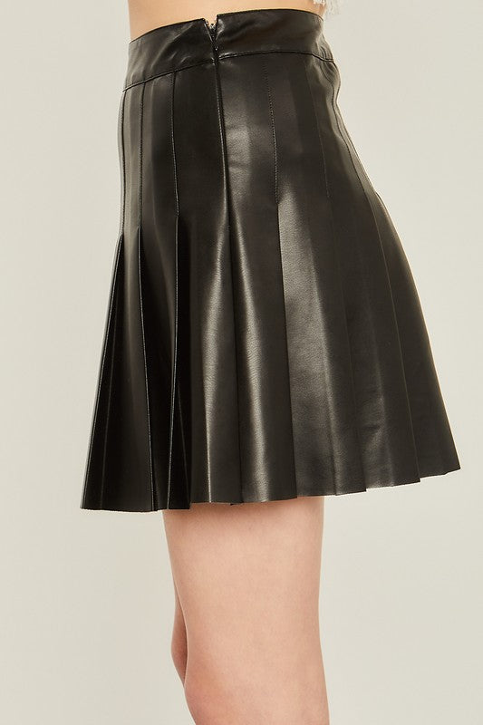 Vegan Leather Mini Pleated Skirt