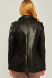 Vegan Leather Solid Blazer