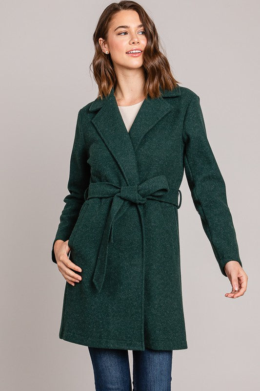 Border Stitched Brush Front Tie Coat