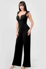 Crepe Gold Chain Trim Detail Jumpsuit