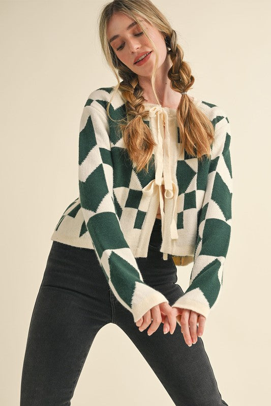 Bow Front Crop Sweater Cardigan