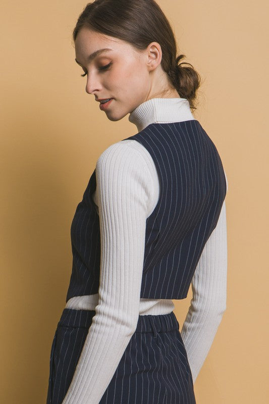 Cropped Pinstriped Vest