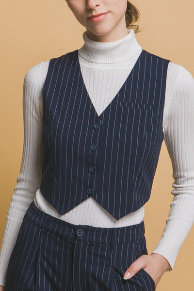 Cropped Pinstriped Vest