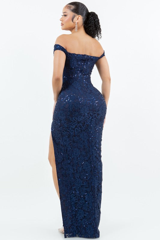 Sequin Midnight Blue Maxi Dress