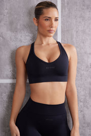 In Check - Plunge Neck Sports Bra in Jet Black