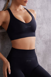 In Check - Plunge Neck Sports Bra in Jet Black