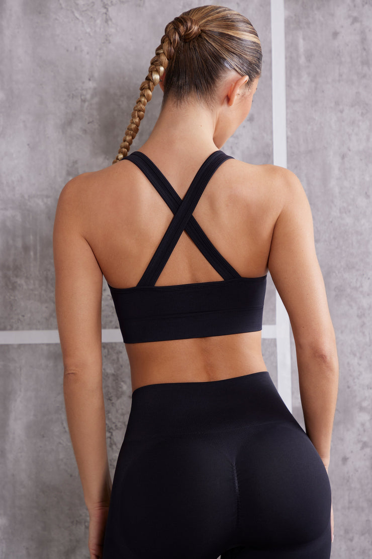 In Check - Plunge Neck Sports Bra in Jet Black