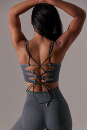 Ardour - Open Back Square Neck Sports Bra in Grey