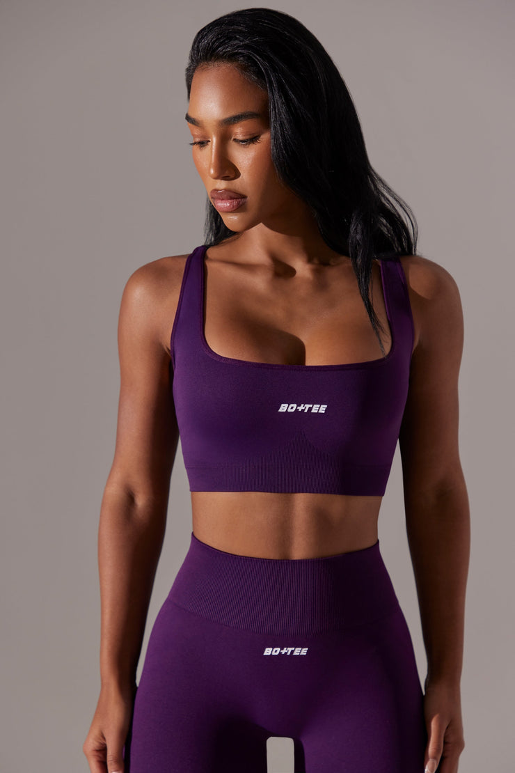 Ardour - Open Back Square Neck Sports Bra in Purple