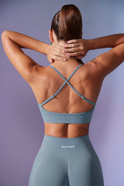 Definition - Low Back Define Luxe Sports Bra in Denim Blue