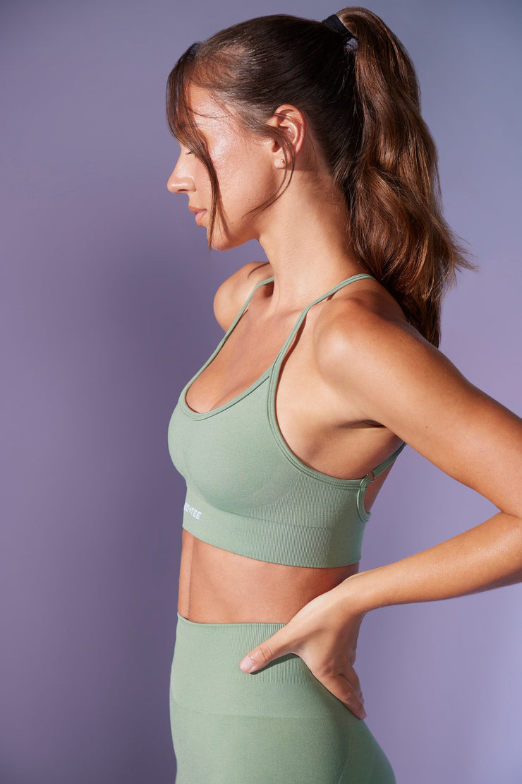 Definition - Low Back Define Luxe Sports Bra in Sage