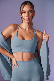 Definition - Low Back Define Luxe Sports Bra in Denim Blue