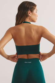 Focused - Halter Neck Define Luxe Sports Bra in Jade Green