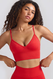 Define Luxe V-Neck Sports Bra in Poppy Red