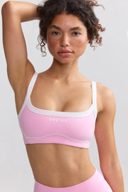 Soft Active Contrast-Trim Sports Bra in Baby Pink