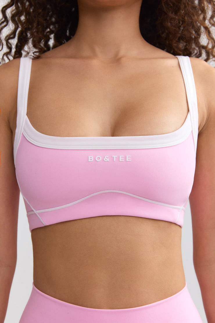 Soft Active Contrast-Trim Sports Bra in Baby Pink