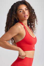 Define Luxe Halterneck Sports Bra in Poppy Red