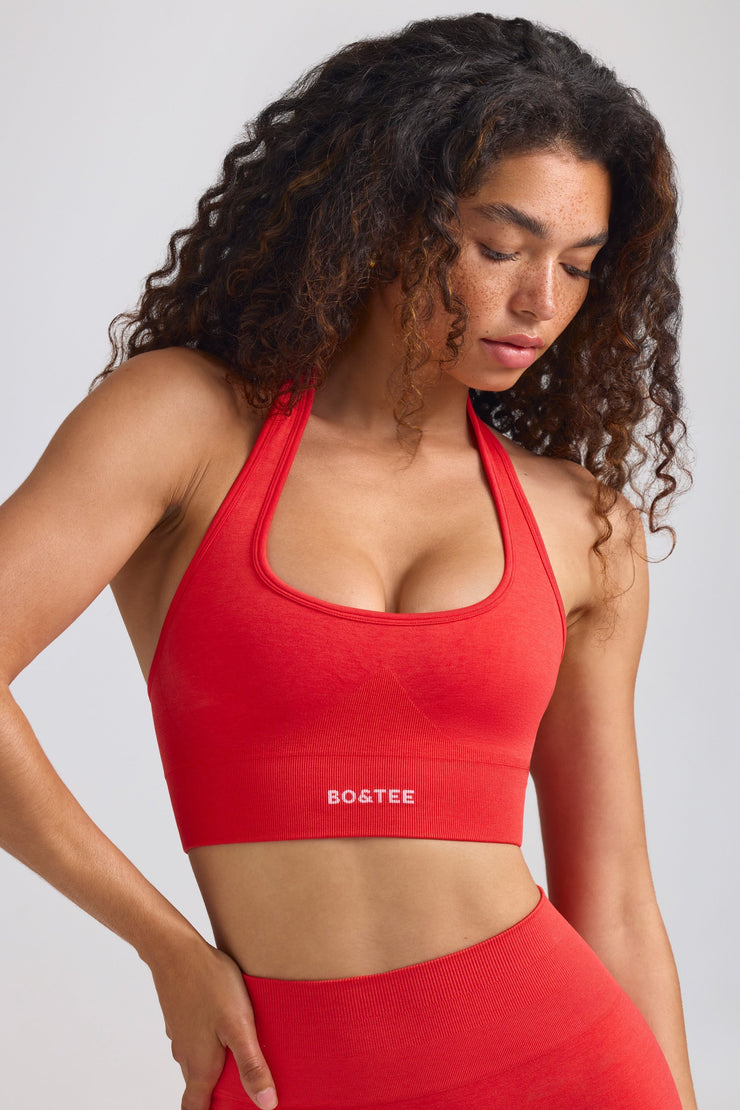 Define Luxe Halterneck Sports Bra in Poppy Red