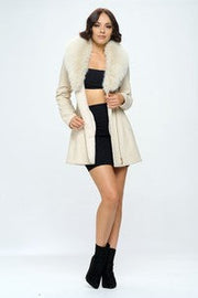 Vegan Leather Coat with Faux Fur Collar